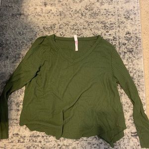 green flowy long sleeve open back